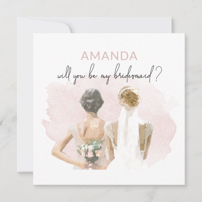 Bridesmaid Proposal Pink Watercolor Card (Front)