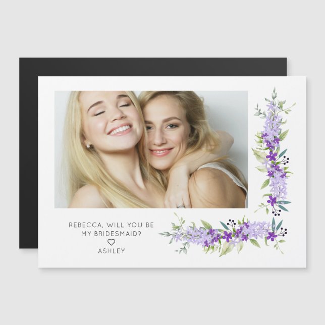 Bridesmaid Proposal Purple Shades Flowers Photo (Front/Back)