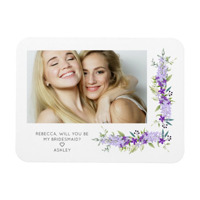 Bridesmaid Proposal Purple Shades Flowers Photo Magnet (Horizontal)