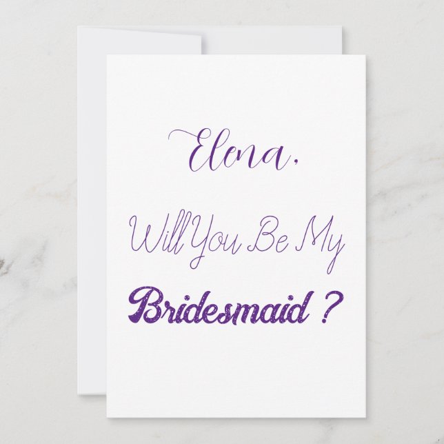 Bridesmaid Proposal Purple White Elegant Wedding Invitation (Front)
