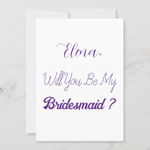 Bridesmaid Proposal Purple White Elegant Wedding Invitation