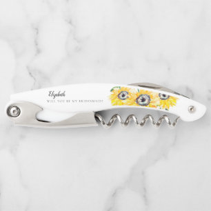 Bridesmaid Proposal Sunflower Floral Personalised  Corkscrew