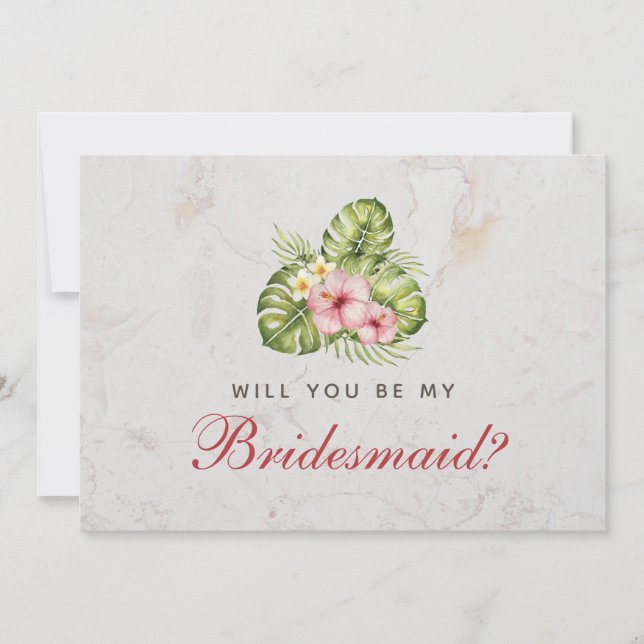 Bridesmaid Proposal Tropical Floral Pink Hibiscus Card (Front)