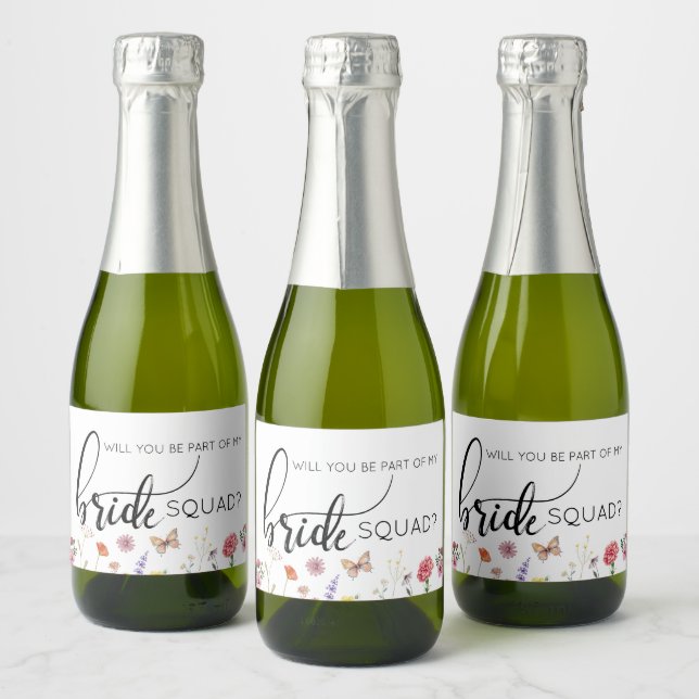 Bridesmaid Proposal Wild Flowers Sparkling Wine La Label (Bottles)