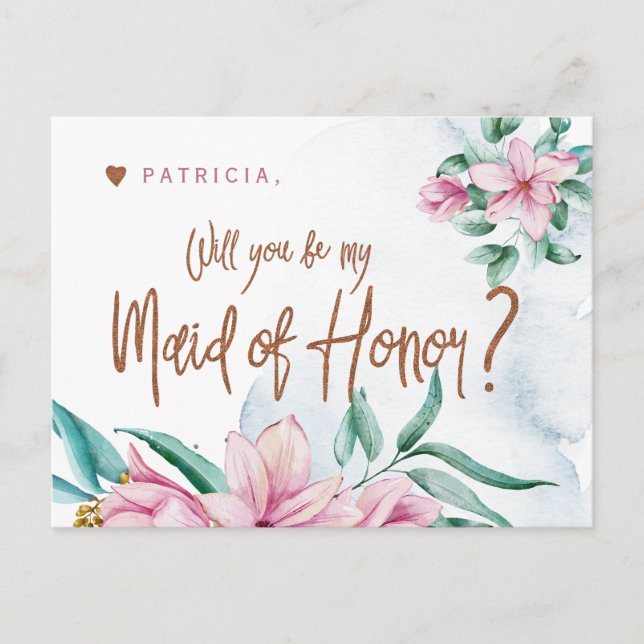 Bridesmaid proposal will you be my maid of honor postcard (Front)