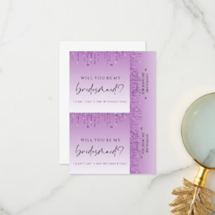 Bridesmaid Proposals Purple Drip Glitter Earring & Thank You Card