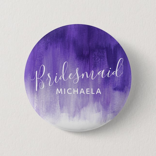Bridesmaid purple abstract art wedding pin button (Front)