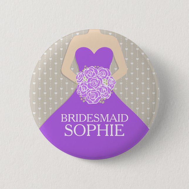 Bridesmaid purple dress named wedding pin button (Front)