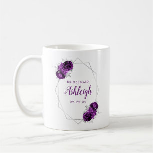 Bridesmaid Purple Floral Geometric Silver Frame Coffee Mug