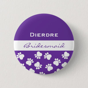 Bridesmaid Purple Paw Prints t V12 6 Cm Round Badge