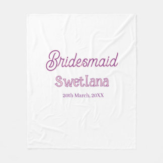 bridesmaid purple pink name date maid of honour ba fleece blanket