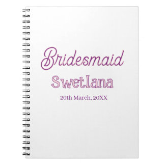 bridesmaid purple pink name date maid of honour ba notebook