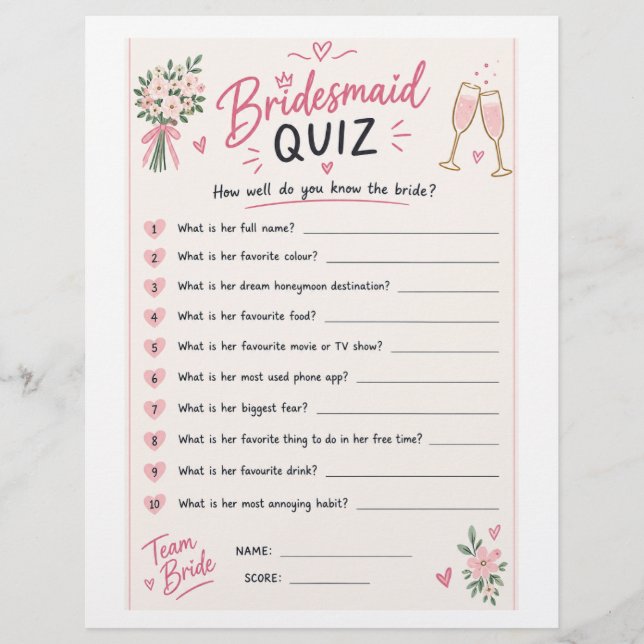 Bridesmaid quize flyer (Front)