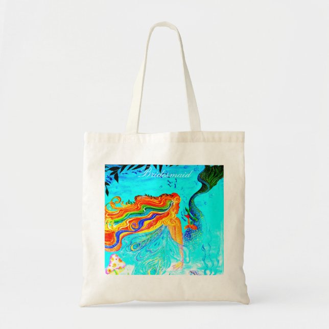 Bridesmaid rainbow-haired mermaid tote bag (Front)