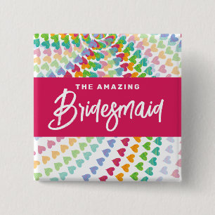 BRIDESMAID Rainbow Hearts Sprinkles Wedding Button