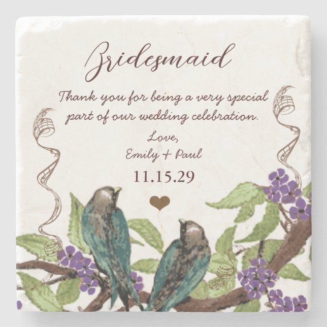 Bridesmaid Reception Vintage Bird Coasters (Front)