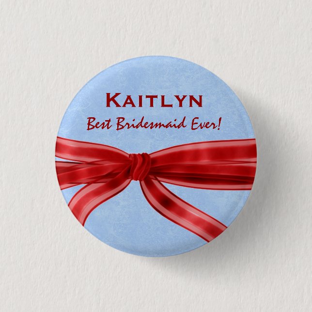 Bridesmaid Red Bow Custom Name V7 3 Cm Round Badge (Front)