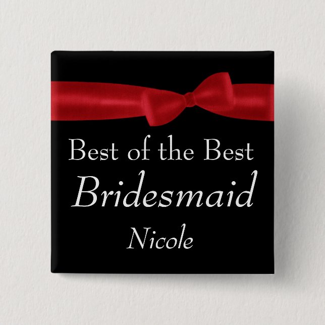 BRIDESMAID  Red Bow Wedding Custom Name 15 Cm Square Badge (Front)