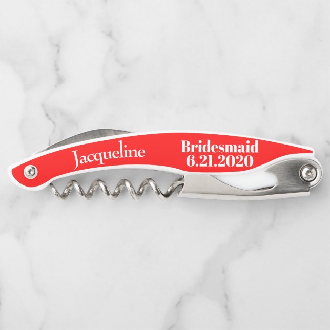 Bridesmaid Red Wedding Favour Corkscrews (Back)