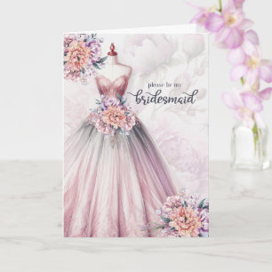 Bridesmaid Request Blush Pink Botanical Gown Card