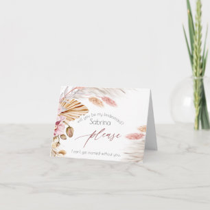 Bridesmaid Request Coastal Pink Ivory Pampas Grass Thank You Card