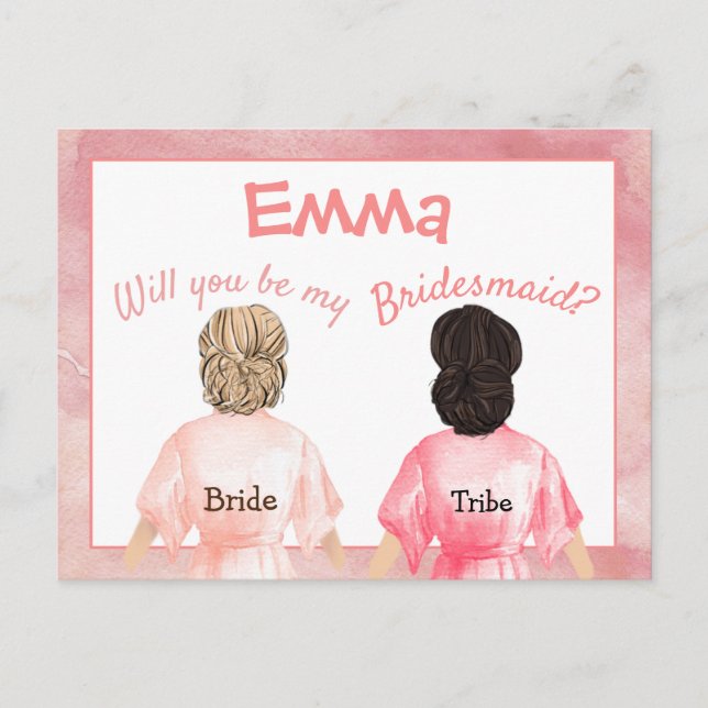 Bridesmaid Request/Girls robes From Behind/peach Invitation Postcard (Front)