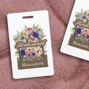 Bridesmaid Retro Rustic Colourful Floral Watercolo ID Badge
