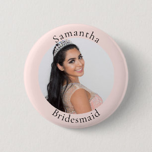 Bridesmaid rose gold blush photo name 6 cm round badge