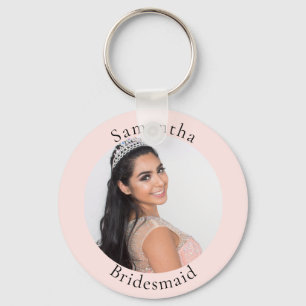 Bridesmaid rose gold blush photo name key ring