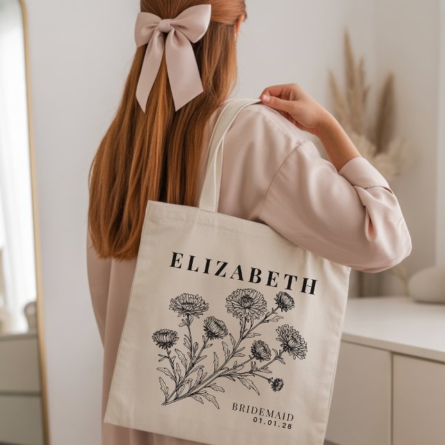 Bridesmaid Rustic Floral Bachelorette Party Custom Tote Bag (wedding favor tote for guests, personalized tote for bridesmaids, bride tribe tote bag gift,)