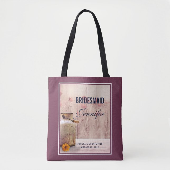Bridesmaid Rustic Milk Can Country Wedding Tote Bag (Front)