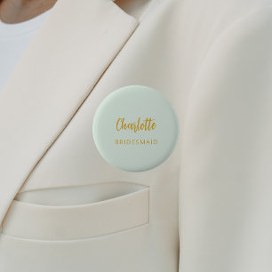 Bridesmaid sage green name tag 6 cm round badge