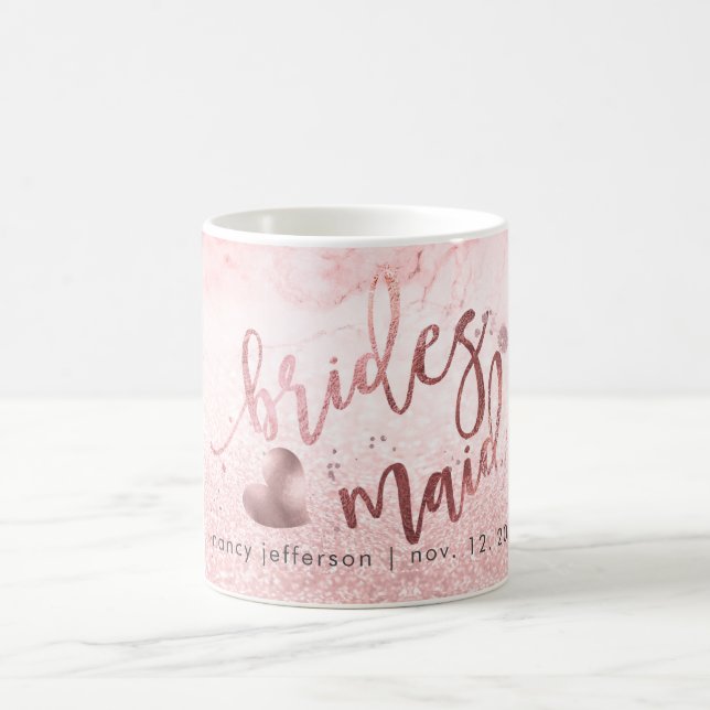 Bridesmaid Script Faux Rose Gold + Snow Bokeh Coffee Mug (Center)