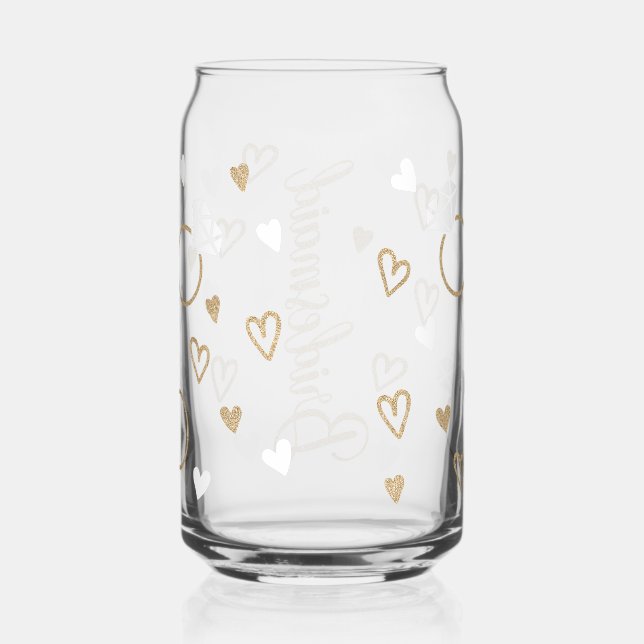 Bridesmaid Script Font in Gold Glitter With White  Can Glass (Right)