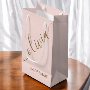 Bridesmaid Script Pink Gold Minimalist Elegant Small Gift Bag