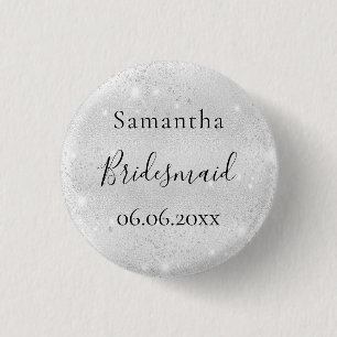 Bridesmaid silver sparkle elegant name 3 cm round badge