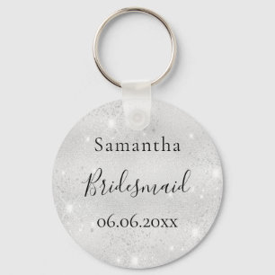 Bridesmaid silver sparkle elegant name key ring