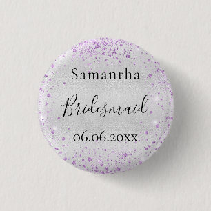 Bridesmaid silver violet sparkle elegant name 3 cm round badge