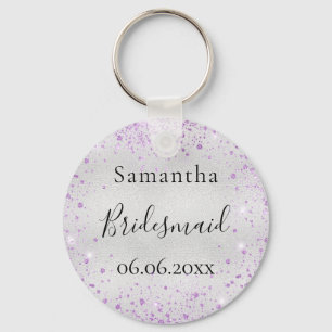 Bridesmaid silver violet sparkle elegant name key ring