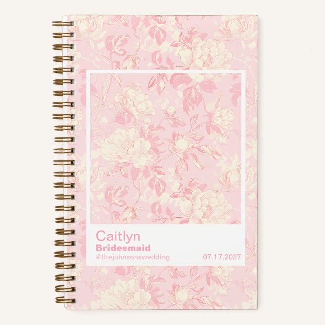 Bridesmaid Soft Peach Floral Pattern Swatch Notebook (Front)