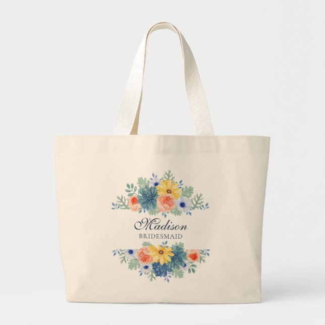 Bridesmaid Spring Floral Personalised Wedding Large Tote Bag (Front)