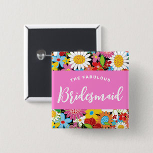 BRIDESMAID Spring Flowers Garden Wedding Name Tag 15 Cm Square Badge