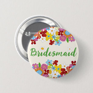 BRIDESMAID Spring Flowers Garden Wedding Name Tag 6 Cm Round Badge