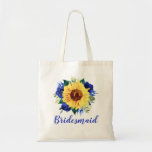 Bridesmaid Sunflower Blue Rose Floral Tote Bag<br><div class="desc">This bridesmaid tote bag features a watercolor sunflower and blue roses floral design. You can personalise it with a name. Please visit our store or our collection pages for more products featuring this design that you can customise for your needs.</div>