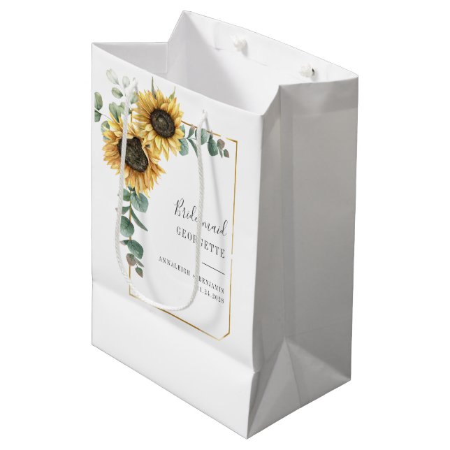 Bridesmaid Sunflower Eucalyptus Floral Wedding Medium Gift Bag (Front Angled)