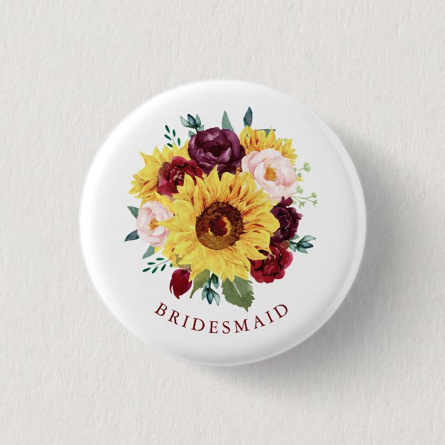 Bridesmaid Sunflower Fall Floral 3 Cm Round Badge (Front)