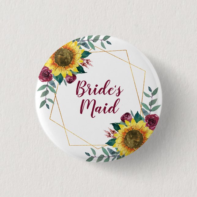 Bridesmaid Sunflower Geometric Burgundy 3 Cm Round Badge (Front)