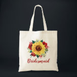 Bridesmaid Sunflower Red Rose Floral Tote Bag<br><div class="desc">This bridesmaid tote bag features a watercolor sunflower and red roses design. You can personalise it with a name. Please visit our store or our collection pages for more products featuring this design that you can customise for your needs.</div>