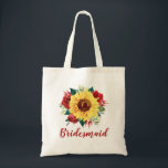 Bridesmaid Sunflower Red Rose Floral Tote Bag<br><div class="desc">This bridesmaid tote bag features a watercolor sunflower and red roses design. You can personalise it with a name. Please visit our store or our collection pages for more products featuring this design that you can customise for your needs.</div>