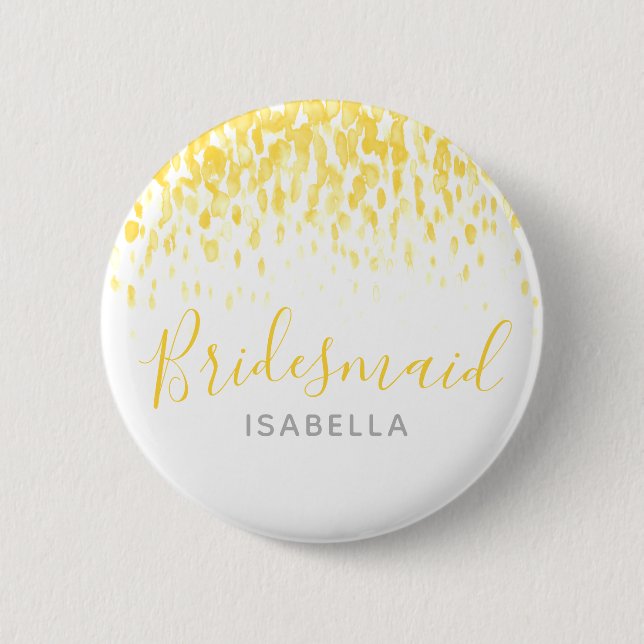 Bridesmaid sunshine yellow abstract art wedding 6 cm round badge (Front)